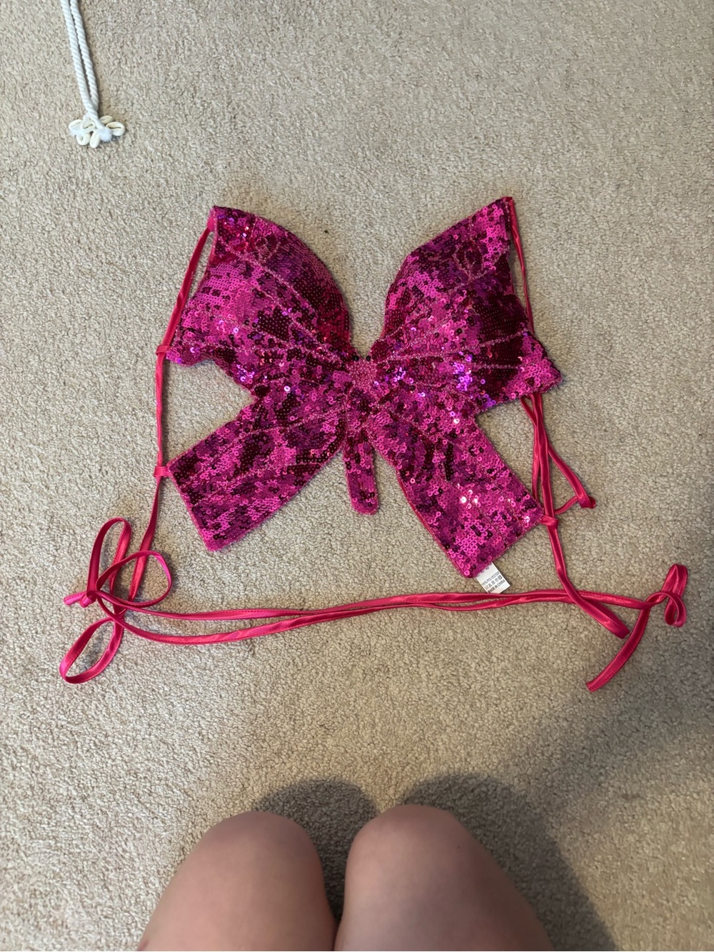 SHEIN Hot Pink Sequin Bow Tie Crop Top